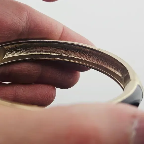 Cream & Black Hinge Bangle Bracelet Classy Neutral Preppy Old Money Aesthetic - Picture 6 of 7